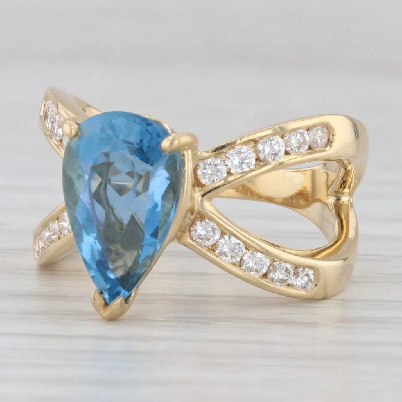 4.10ctw London Blue Topaz Teardrop Diamond Ring 18k Yellow Gold Size 7