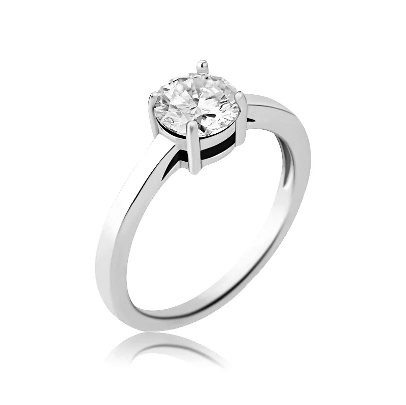 Bare 4 Prong Solitaire Round Cut Moissanite Diamond Ring in Yellow/White Gold