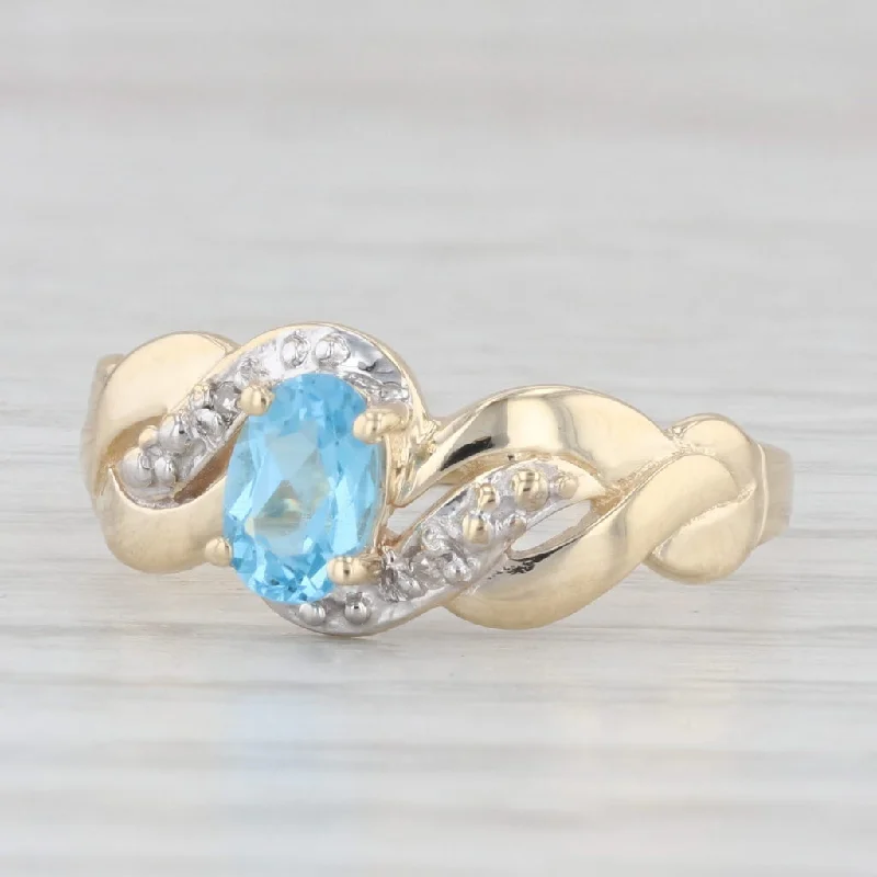 0.50ct Oval Blue Topaz Diamond Ring 10k Yellow Gold Size 7