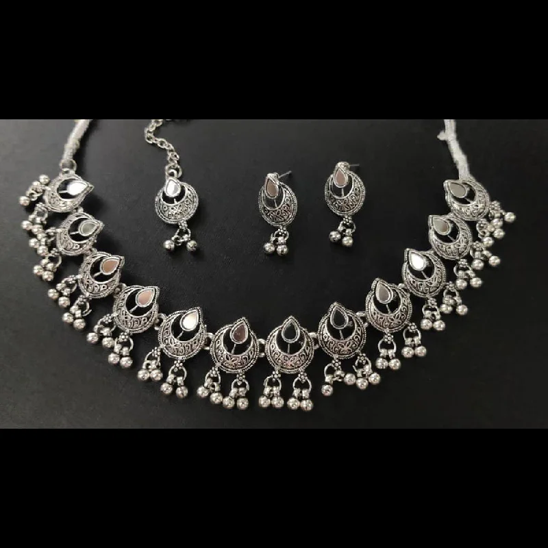 women’s engagement necklace-Kavita Art Oxidised Plated Mirror Necklace Set