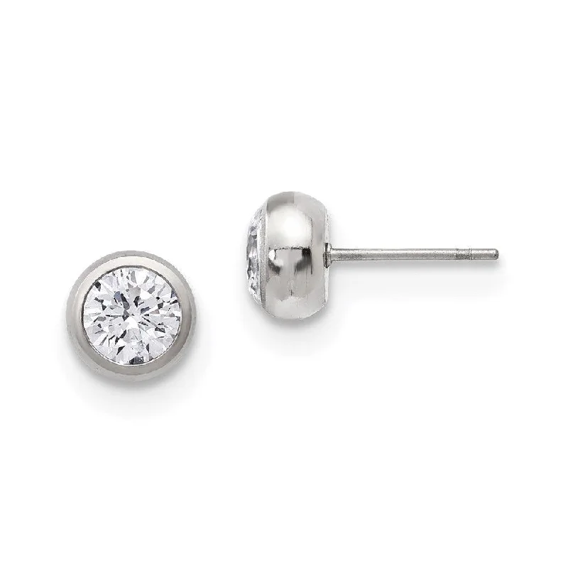 women’s geometric earrings-Stainless Steel Polished 6mm Bezel CZ Stud Post Earrings