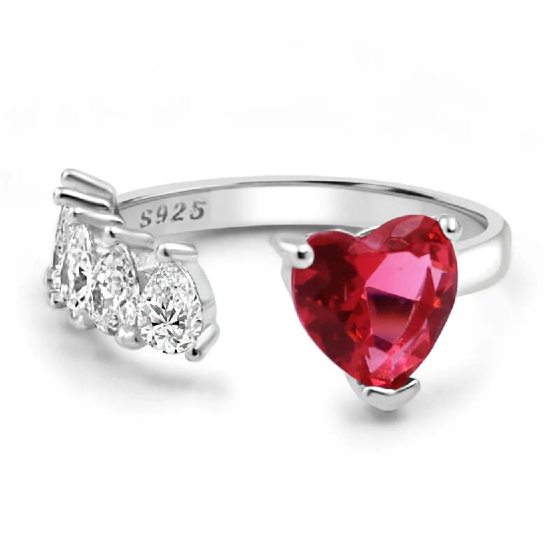 women’s oval diamond rings-Zarkan 925 Silver Ruby Heart Solitaire American Diamond Heart Ring