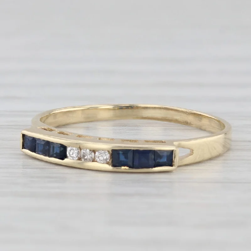 0.27ctw Blue Sapphire Diamond Ring 14k Yellow Gold Size 7 Stackable Band