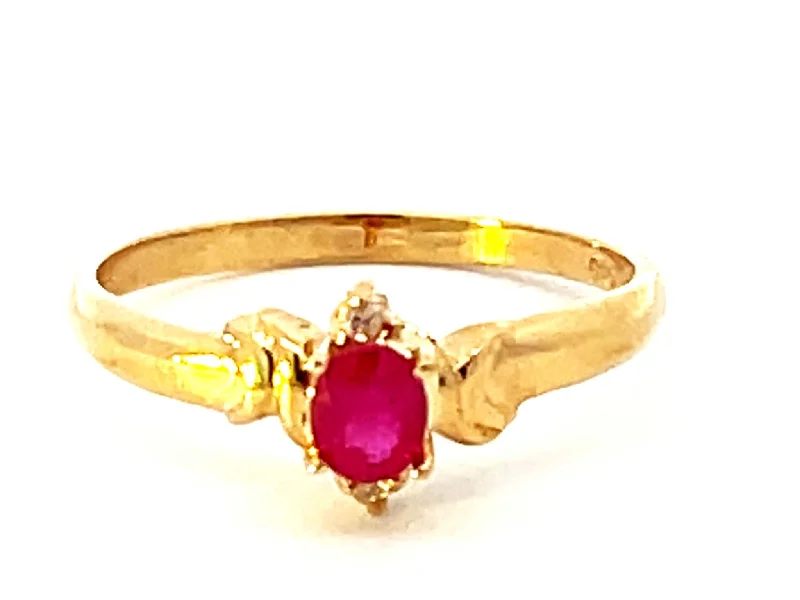 Oval Red Ruby Diamond Ring in 14k Yellow Gold