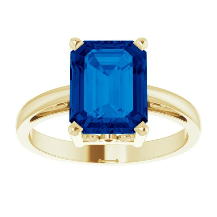 women’s affordable rings-14K Yellow Lab-Grown Blue Sapphire Scroll Setting® Ring