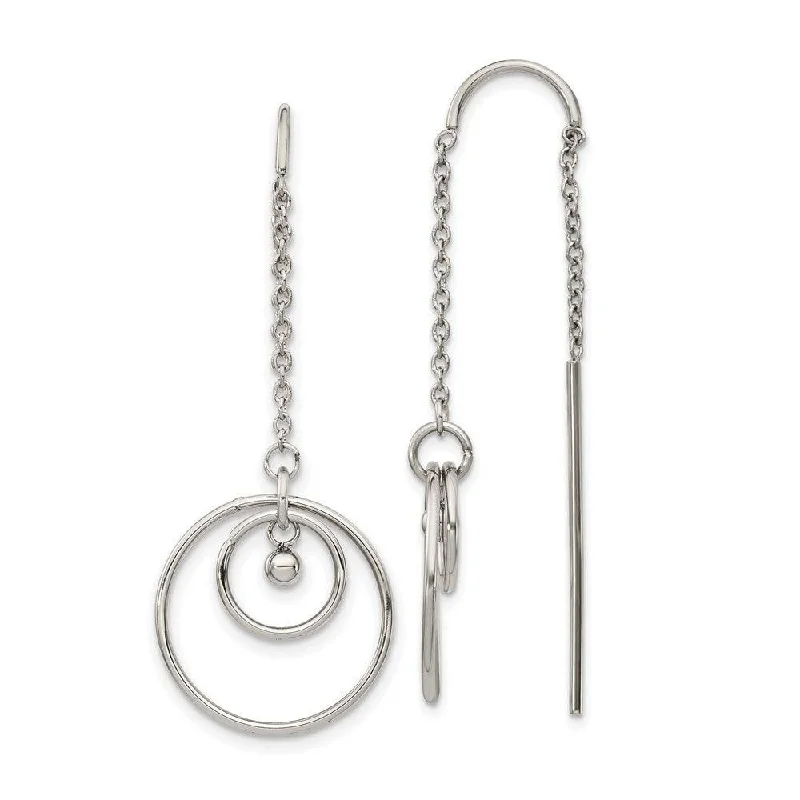 women’s trendy earrings-Stainless Steel Polished Threader Circle Dangle Earrings