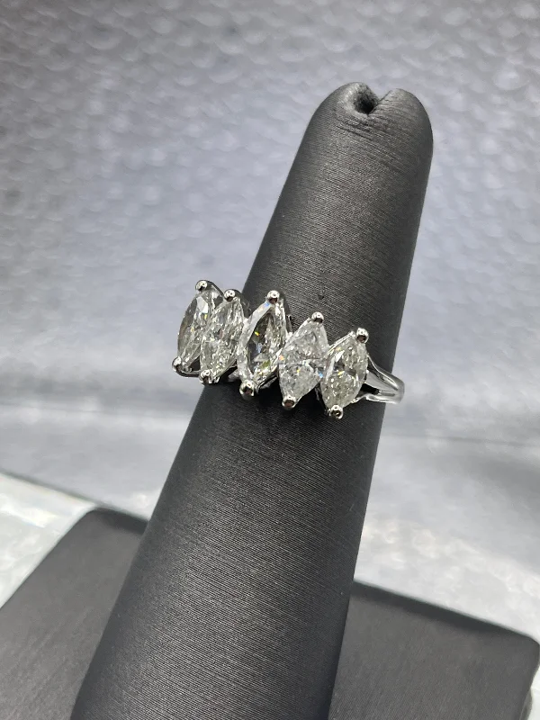 Ladies Magnificent 14 Karat White Gold Marquise Diamond Ring