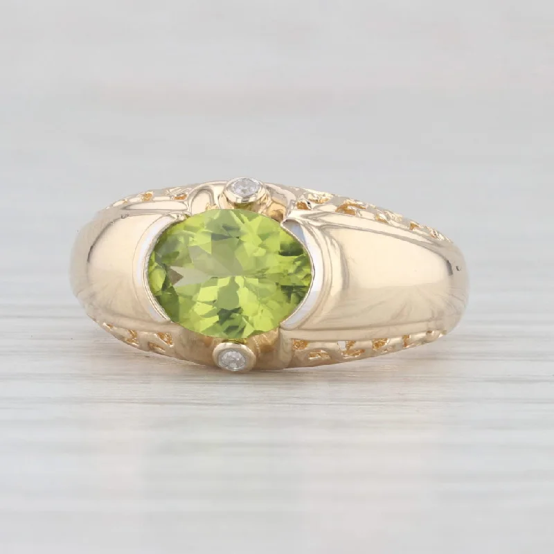 2.02ctw Oval Peridot Diamond Ring 14k Yellow Gold Size 7.25