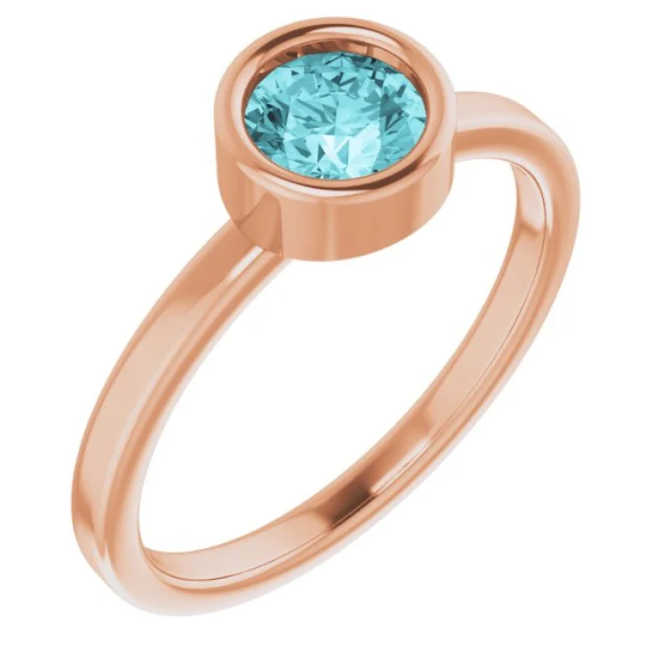 women’s stackable rings-14K Rose 5.5 mm Natural Blue Zircon Ring