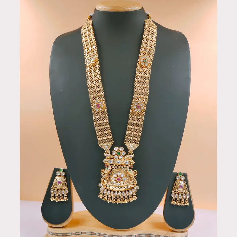 women’s custom birthstone necklace-Akruti Collection Gold Plated Crystal Stone Long Necklace Set