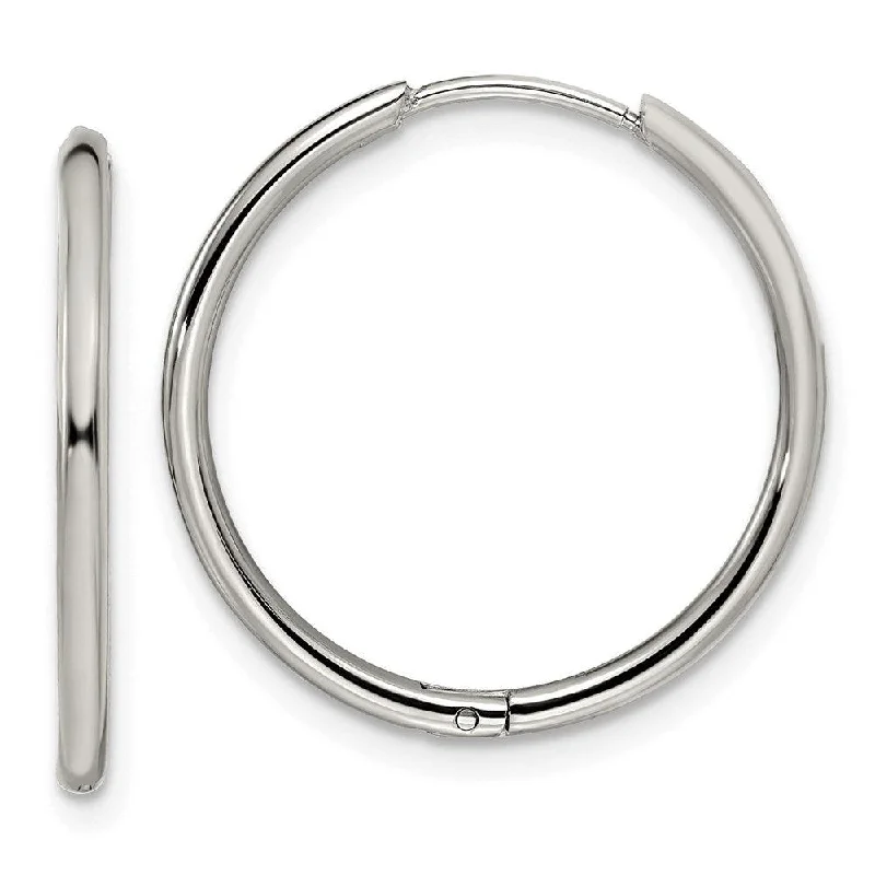 women’s anniversary earrings-Stainless Steel Polished 1.6mm Hinged Hoop Earrings