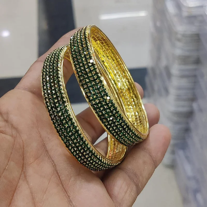 women’s colored diamond engagement rings-women’s chunky bangle-Pooja Bangles Gold Plated Austrian Stone Bangles Set