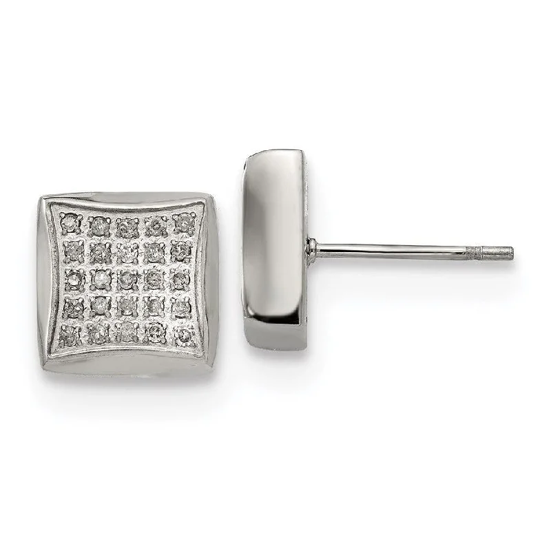 women’s anniversary earrings-Stainless Steel Polished with 1/4ct. Diamond Square Post Earrings