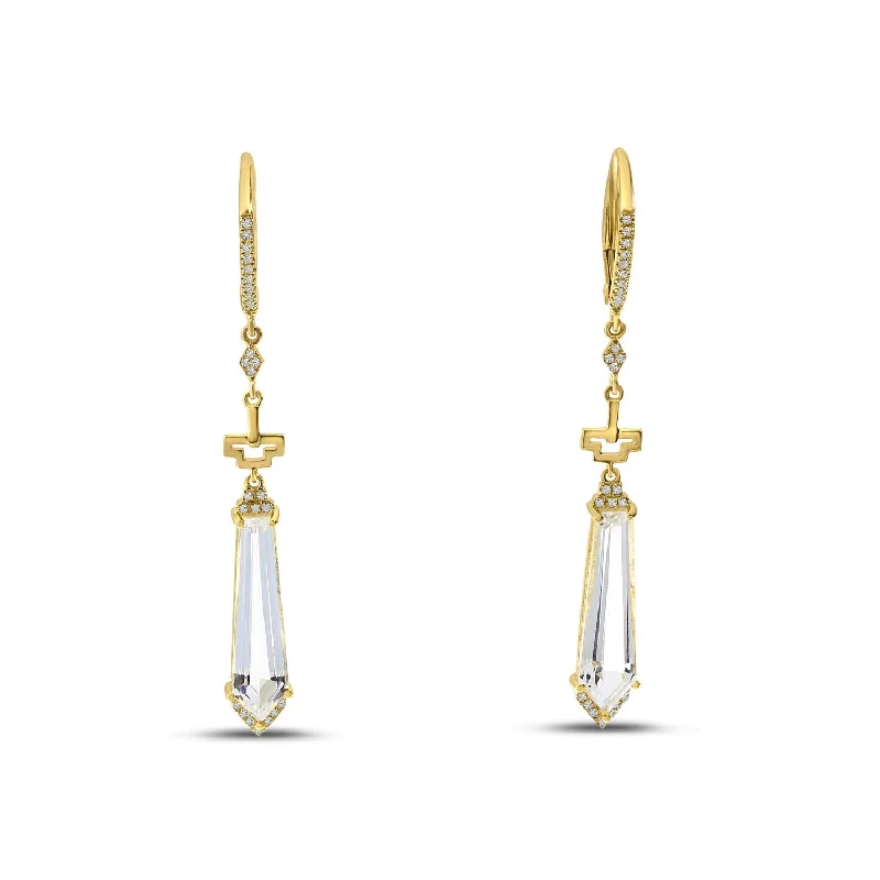 women’s jade earrings-LONG FANCY CUT WHITE TOPAZ EARRINGS E4216