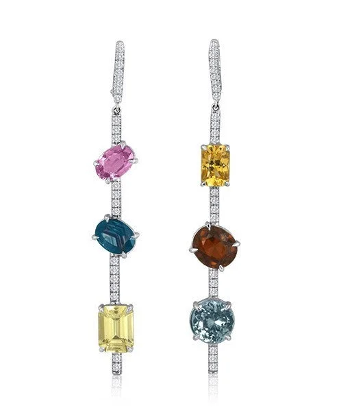 women’s crystal stud earrings-Mixed Sapphire and Diamond Earrings 12-JSA