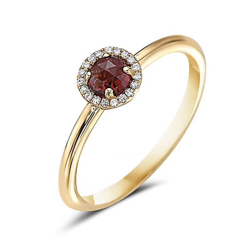 women’s vintage diamond rings-Garnet And Diamond Halo Ring