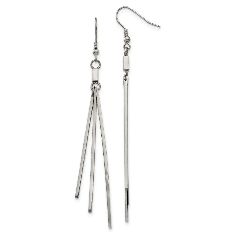 women’s bridal drop earrings-Stainless Steel Polished Bar Dangle Shepherds Hook Earrings