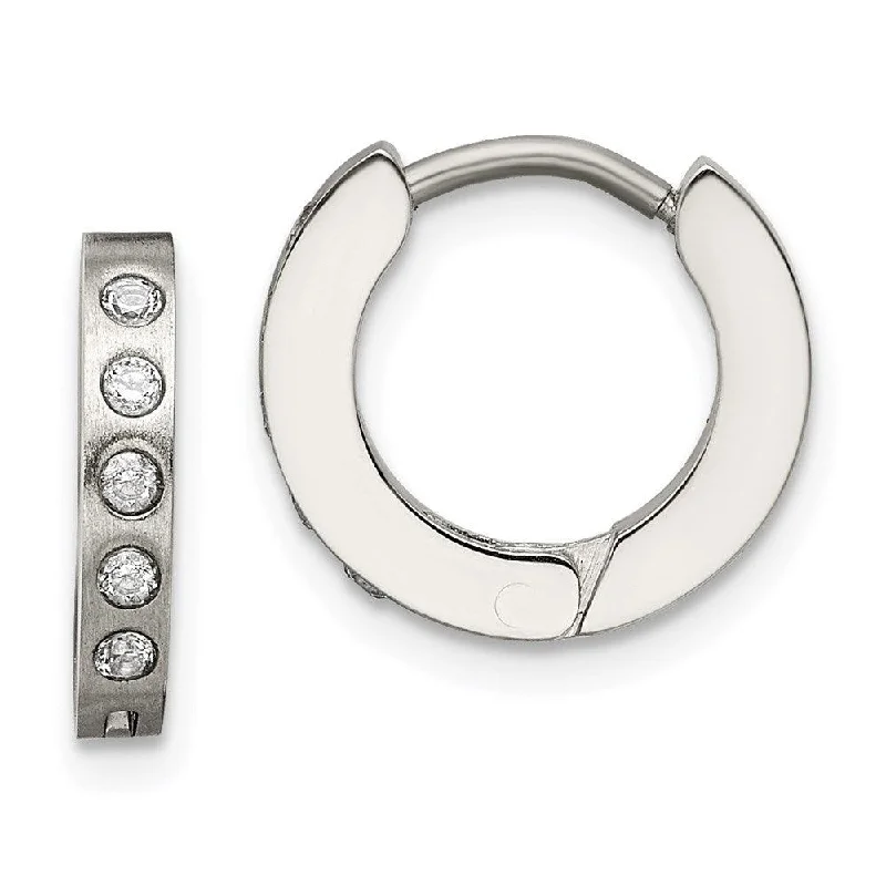 women’s simple stud earrings-Stainless Steel CZ Hinged Hoop Earrings