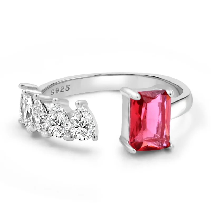 women’s custom wedding ring-Zarkan 925 Silver Ruby Stone Solitaire American Diamond Heart Ring