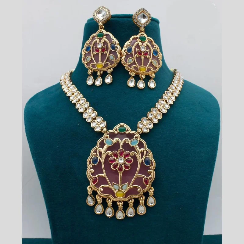 women’s modern necklace-JCM Gold Plated Kundan Stone Necklace Set