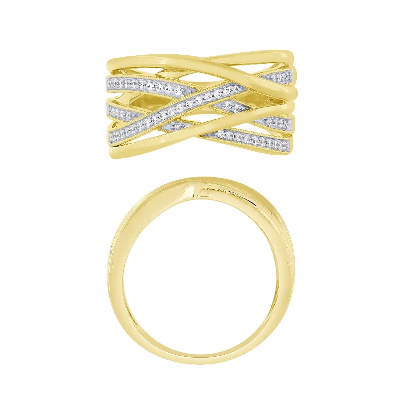 women’s gemstone engagement rings-14K Yellow Gold 1/5Ct Diamond Layered Fashion Ring