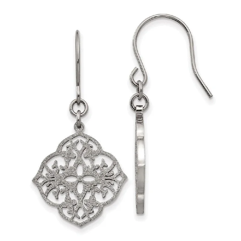 women’s pearl earrings-Stainless Steel Polished Laser Cut Shepherd Hook Earrings