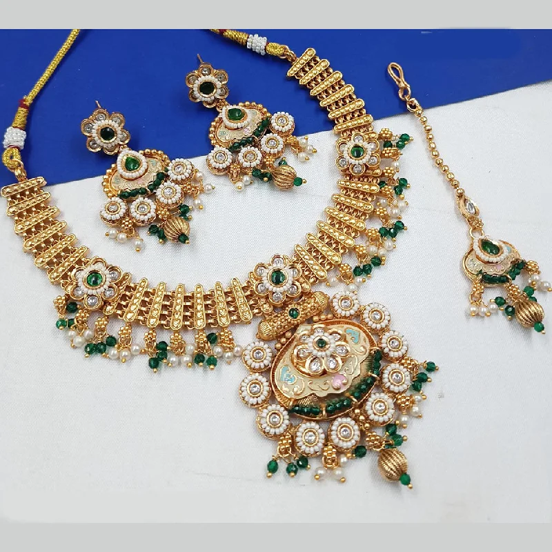 women’s gemstone necklace-Padmawati Bangles Gold Plated Pota Stone And Pearls Meenakari Necklace Set