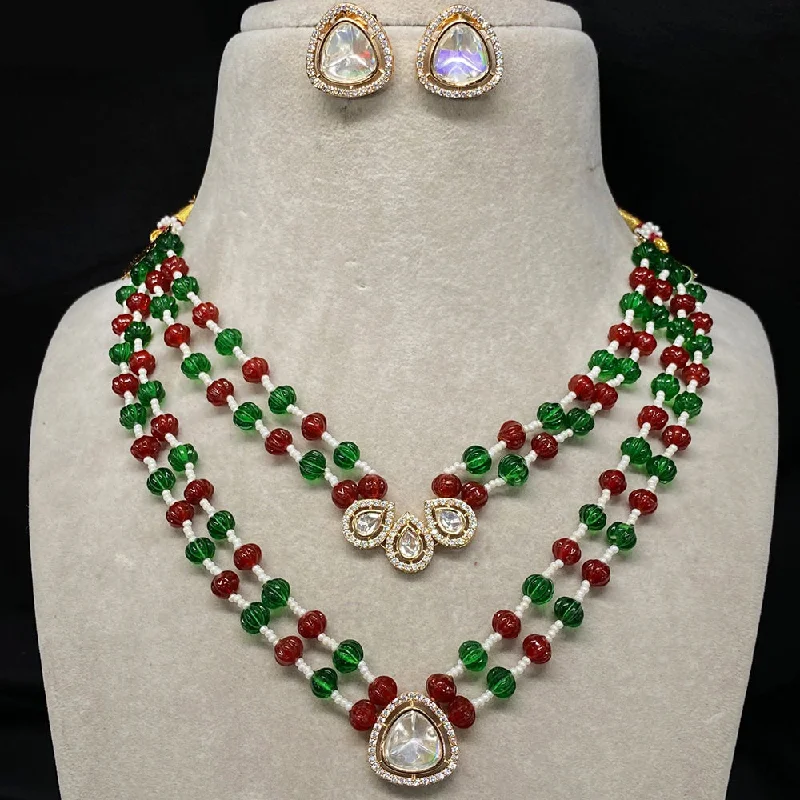 women’s pendant necklace-Royal Kundan Jewellery Gold Plated Austin Stone And Beads Necklace Set