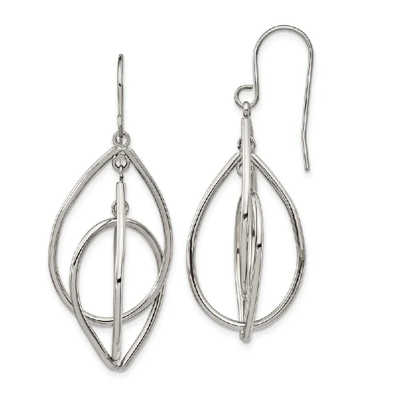 women’s gemstone earrings-Stainless Steel Polished Shepherd Hook Dangle Earrings