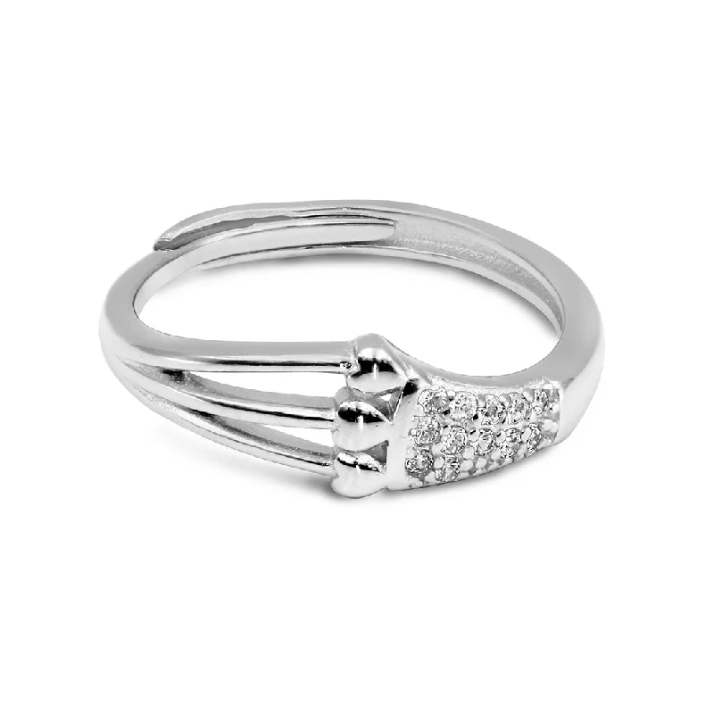 women’s trendy rings-Zarkan Triple Love Heart Silver Zircon Ring