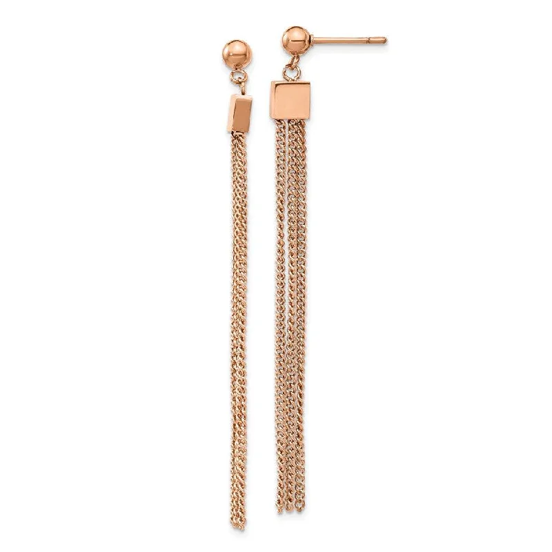 women’s yellow gold earrings-Stainless Steel Polished Rose IP-plated Square Post Chain Dangle Earrings