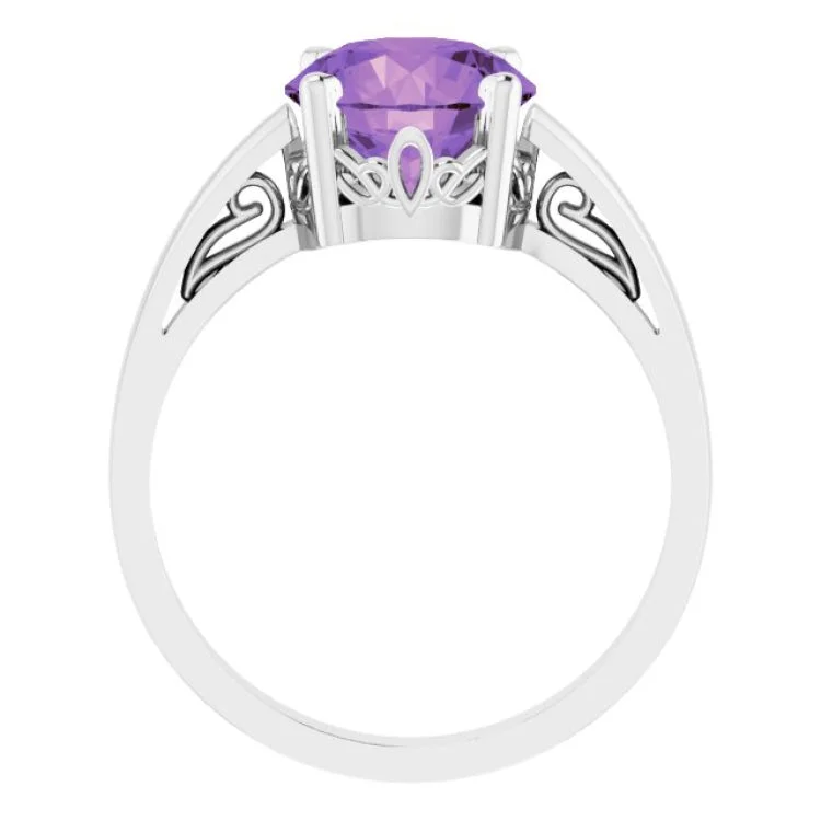 women’s wedding ring-14K White Natural Amethyst Ring