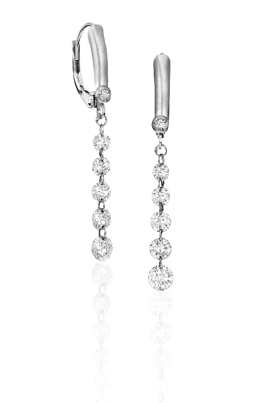 women’s birthday gift earrings-LEVER BACK WITH 5 GRADUATED PIERCED DIAMOND DANGLE EARRINGS E9902W