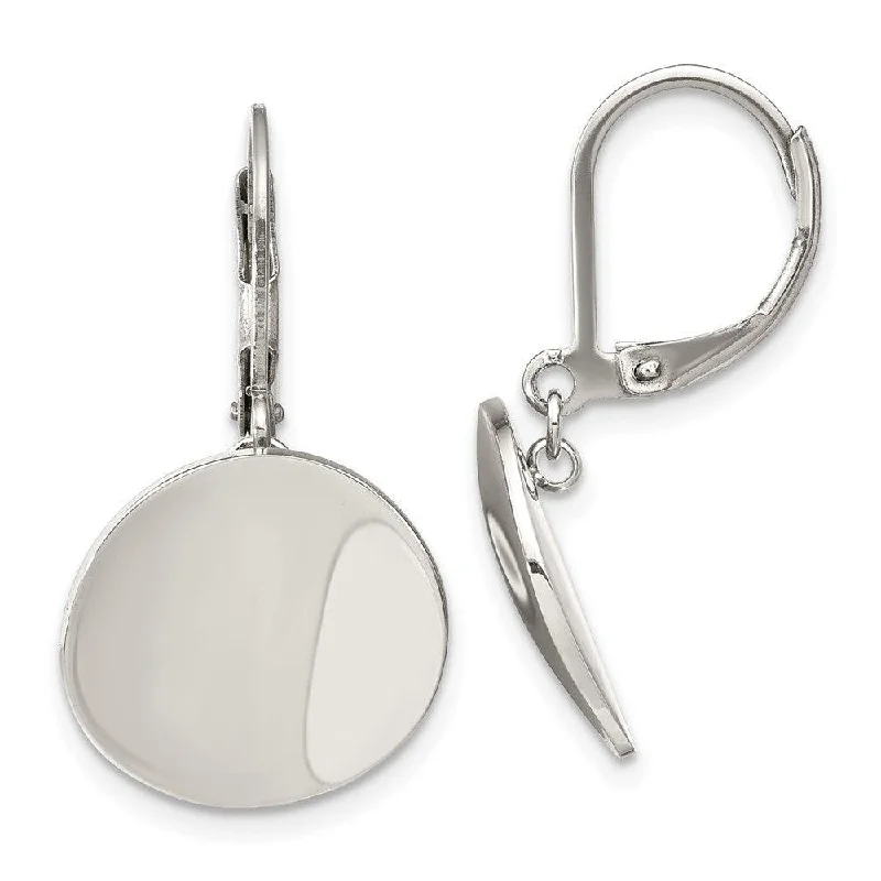 women’s bridal drop earrings-Stainless Steel Polished Curved Disk Leverback Dangle Earrings