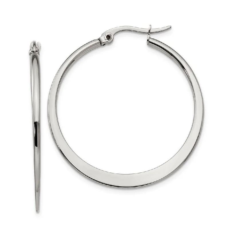 women’s engraved earrings-Stainless Steel 34mm Diameter Hoop Earrings