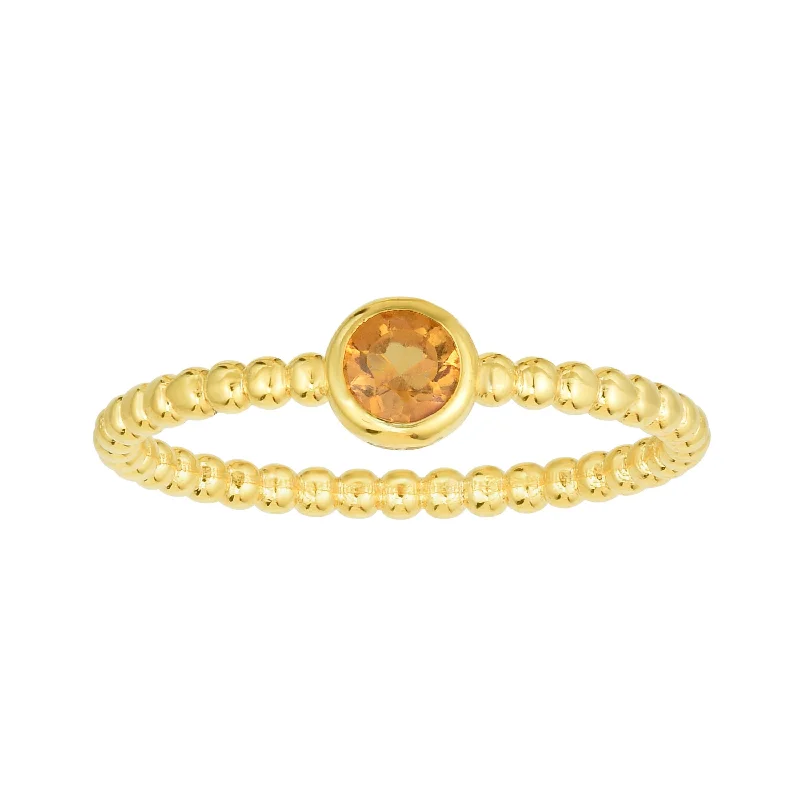 women’s stackable rings-14kt Gold Size-7 Yellow Finish 4.5mm Polished Beaded Ring  with  4mm Round Citrine