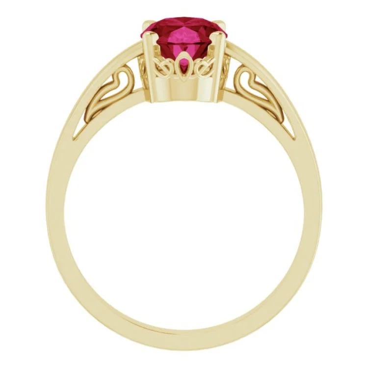 women’s chunky rings-14K Yellow Lab-Grown Ruby Ring