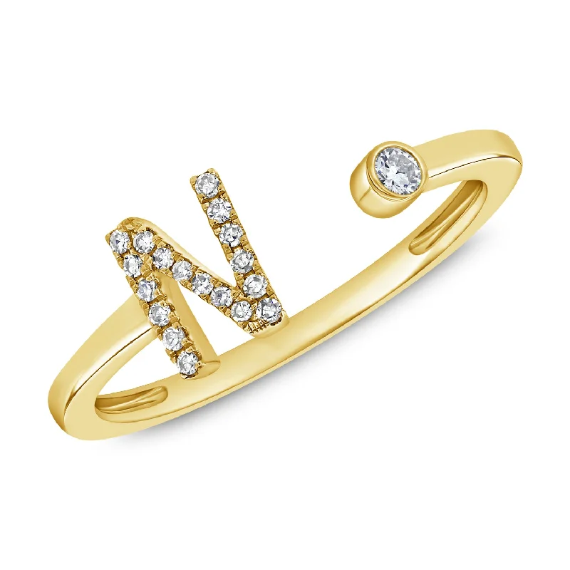 Personalized N Initial Diamond Ring in 14K Gold