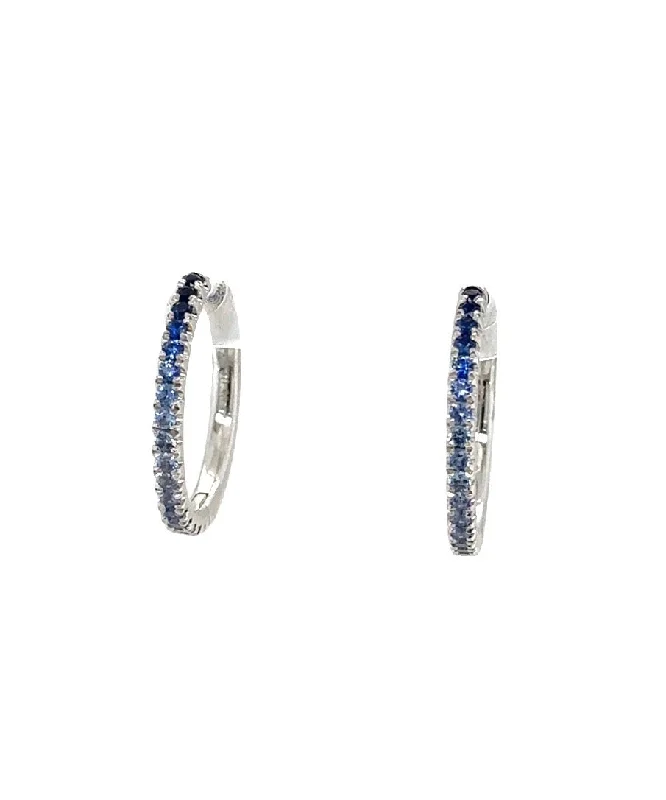 women’s colorful gemstone earrings-Blue Sapphire Mini Hoop Earrings 257-JSA