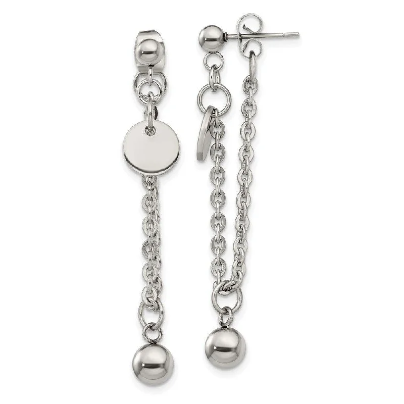 women’s stud earrings-Stainless Steel Polished Chain Front and Back Post Dangle Earrings