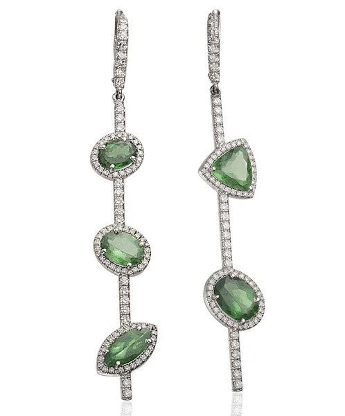 women’s glam earrings-Tsavorite and Diamond Earrings 19-JSA