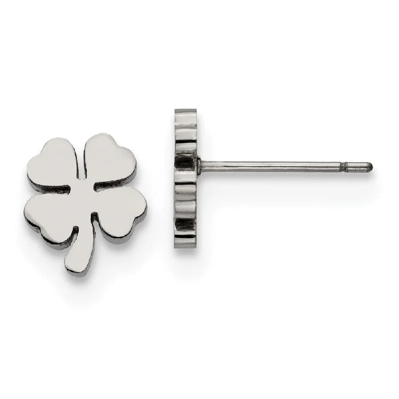 women’s minimalist earrings-Stainless Steel Polished Four Leaf Clover Post Earrings