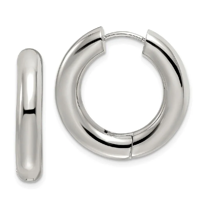 women’s jade earrings-Stainless Steel Polished 5mm Hinged Hoop Earrings