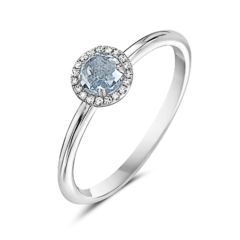 women’s pearl ring-Aquamarine And Diamond Halo Ring