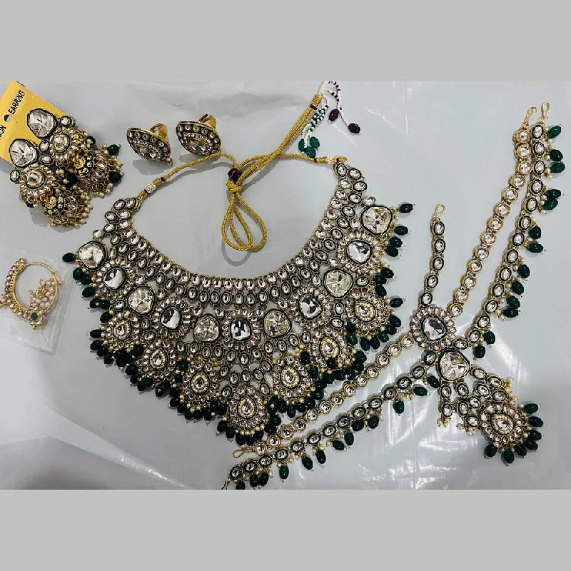 women’s butterfly necklace-Sai Fashion Gold Plated Kundan Stone Semi Bridal Necklace Set