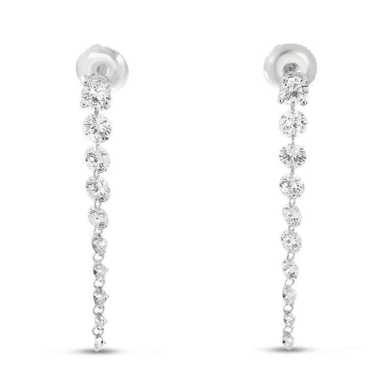 women’s gemstone earrings-14K White Gold Dashing Diamond Stud with 10 Pierced Diamond Dangle Earrings E10349W