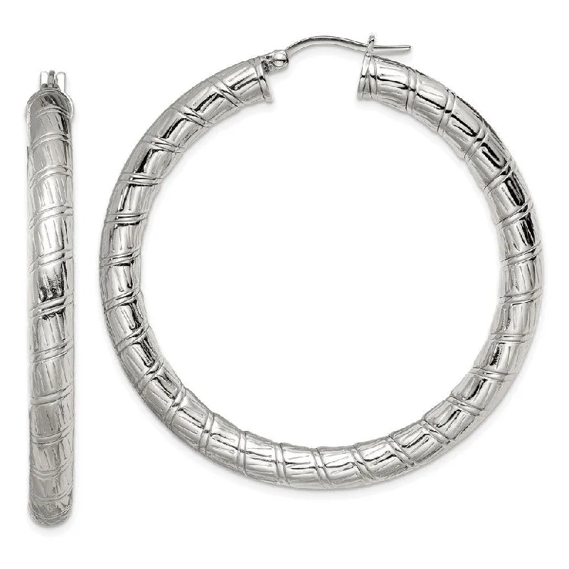 women’s luxury earrings-Stainless Steel Textured Hollow Hoop Earrings