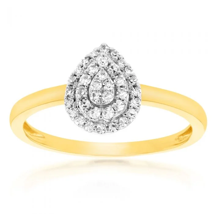 Luminesce Laboratory Grown Pear 1/6 Carat Diamond Ring in 9ct Yellow Gold