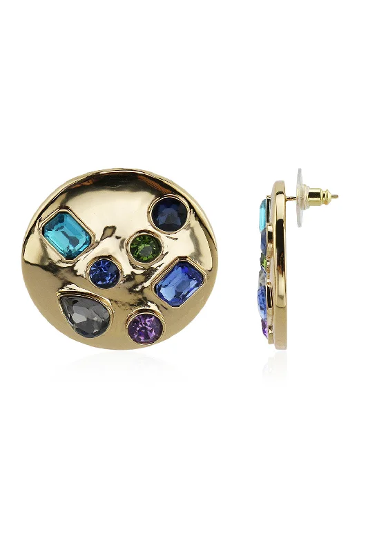 women’s crystal stud earrings-Evie Multicolored Gold Circle Earrings