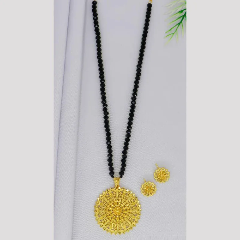 women’s classic pendant necklace-Mahavir Gold Plated Pearls Long Necklace Set